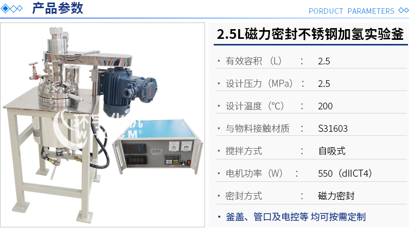 2.5L磁力密封不銹鋼加氫實(shí)驗釜